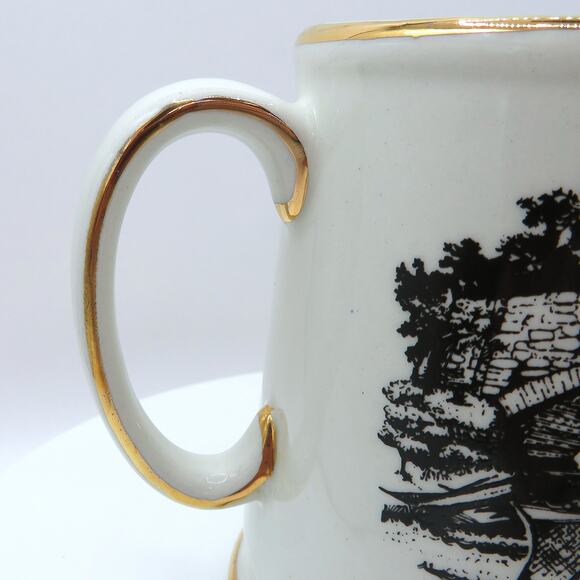 James Kent Ltd Old Foley Mug Fisherman Scene Black Transferware Gold Trim - Picture 7 of 13